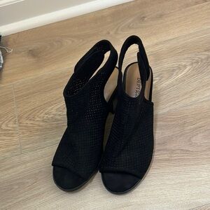 Women's Dept 222 Black Block Heels Suede Sandal Shoes Size 8.5